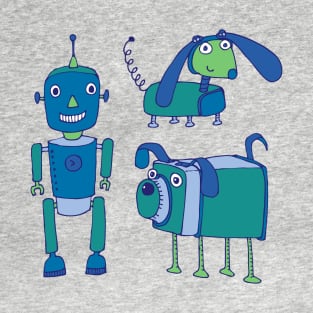 Robot Friends - cute retro robot design in blue and green T-Shirt